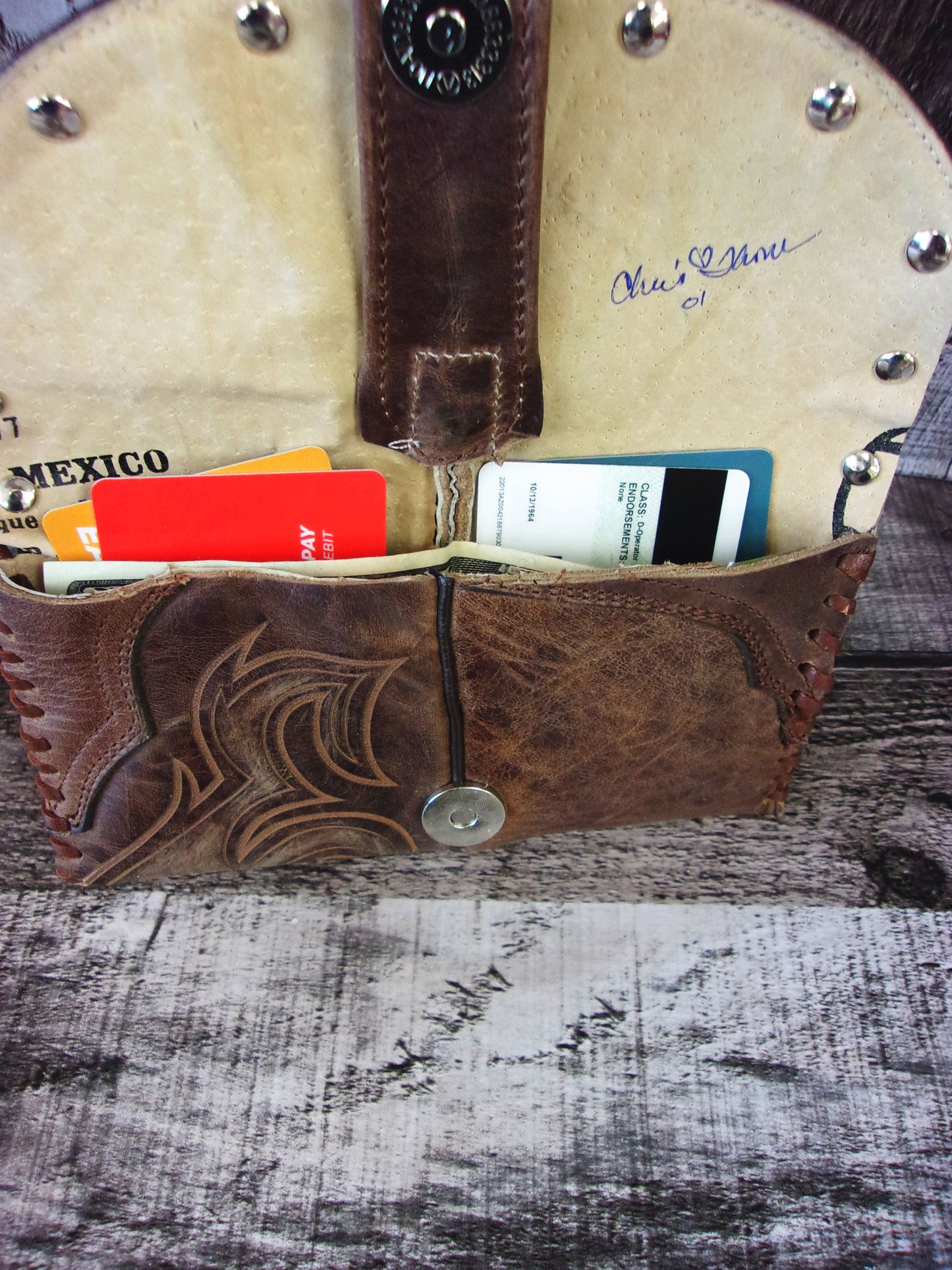 Wallet/Card Holder WC01 handcrafted from cowboy boots. Shop Handbags, Wallets & Cases at and buy the best card holder, country centerpiece, Country Chic, country style, Cowgirl Chic, cowgirl gift, cowgirl style, unique gift for her, wallet at Chris Thompson Bags.