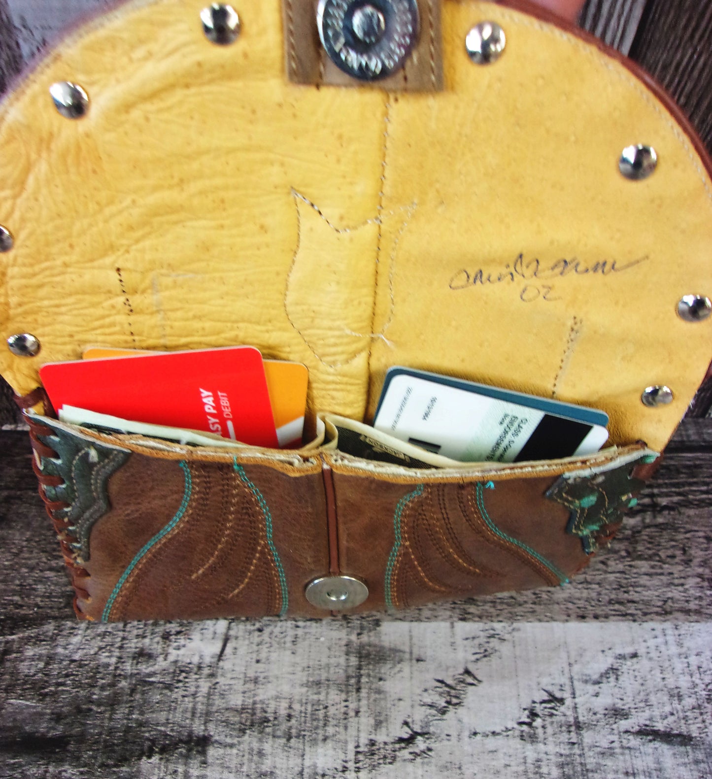 Wallet/Card Holder WC02 handcrafted from cowboy boots. Shop Handbags, Wallets & Cases at and buy the best card holder, country centerpiece, Country Chic, country style, Cowgirl Chic, cowgirl gift, cowgirl style, unique gift for her, wallet at Chris Thompson Bags.