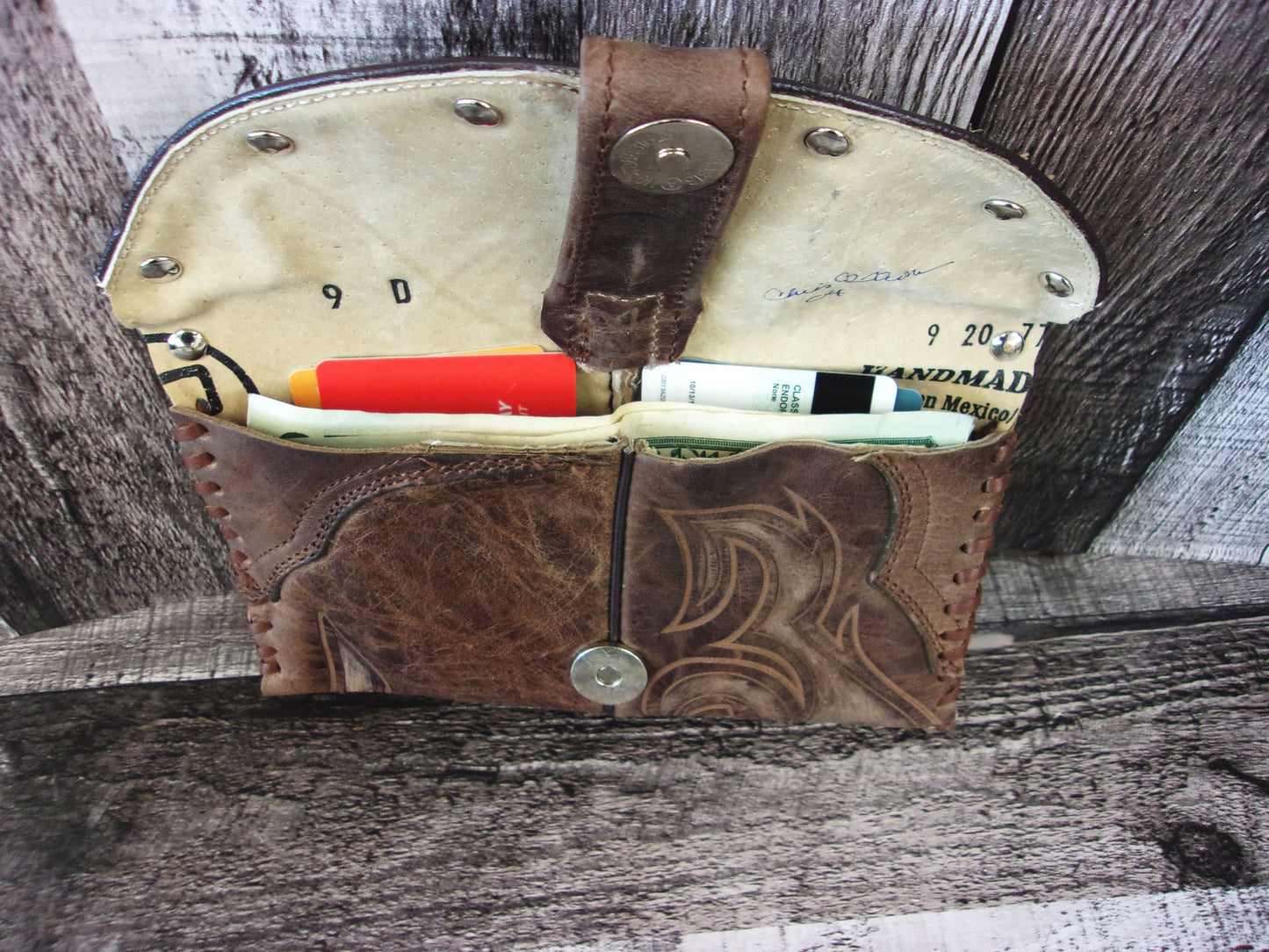 Wallet/Card Holder WC04 handcrafted from cowboy boots. Shop Handbags, Wallets & Cases at and buy the best card holder, country centerpiece, Country Chic, country style, Cowgirl Chic, cowgirl gift, cowgirl style, unique gift for her, wallet at Chris Thompson Bags.