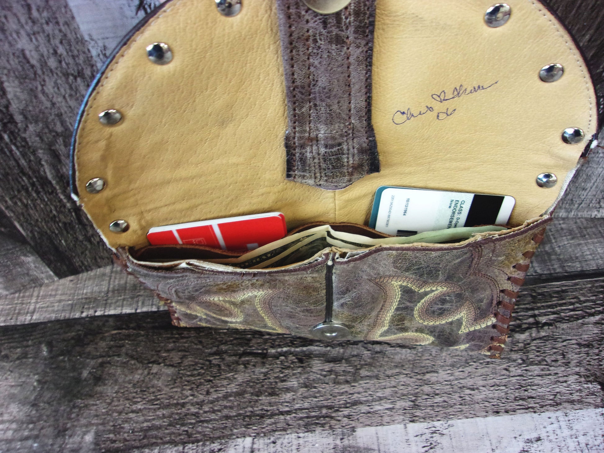 Wallet/Card Holder WC06 handcrafted from cowboy boots. Shop Handbags, Wallets & Cases at and buy the best card holder, country centerpiece, Country Chic, country style, Cowgirl Chic, cowgirl gift, cowgirl style, unique gift for her, wallet at Chris Thompson Bags.