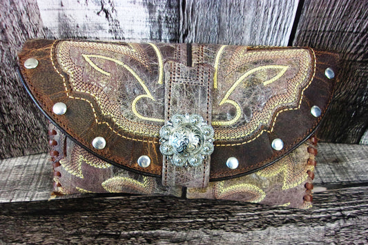 Wallet/Card Holder WC10 handcrafted from cowboy boots. Shop Handbags, Wallets & Cases at and buy the best card holder, country centerpiece, Country Chic, country style, Cowgirl Chic, cowgirl gift, cowgirl style, unique gift for her, wallet at Chris Thompson Bags.