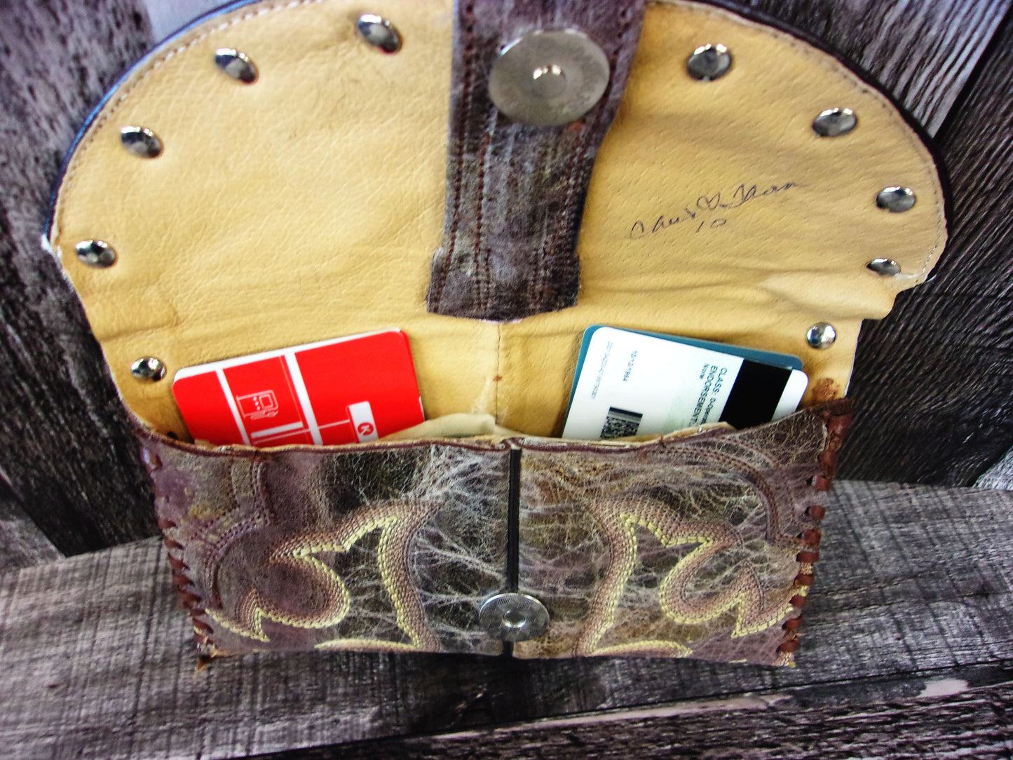 Wallet/Card Holder WC10 handcrafted from cowboy boots. Shop Handbags, Wallets & Cases at and buy the best card holder, country centerpiece, Country Chic, country style, Cowgirl Chic, cowgirl gift, cowgirl style, unique gift for her, wallet at Chris Thompson Bags.