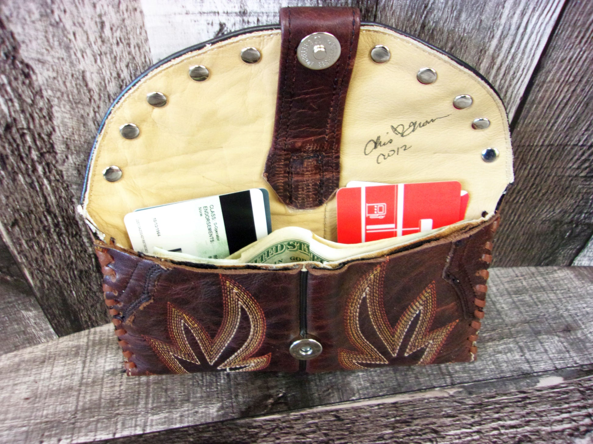 Wallet/Card Holder WC12.1 handcrafted from cowboy boots. Shop Handbags, Wallets & Cases at and buy the best card holder, country centerpiece, Country Chic, country style, Cowgirl Chic, cowgirl gift, cowgirl style, unique gift for her, wallet at Chris Thompson Bags.