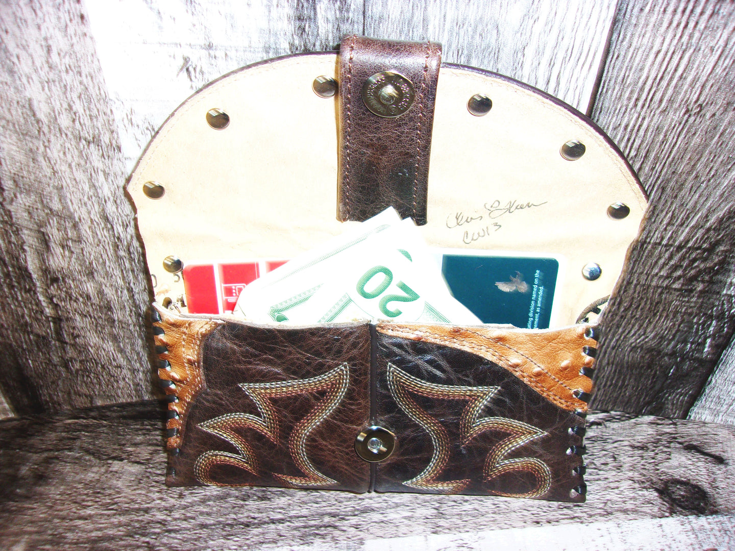 Wallet/Card Holder WC13 handcrafted from cowboy boots. Shop Handbags, Wallets & Cases at ChrisThompsonBags.com and buy the best card holder, country centerpiece, Country Chic, country style, Cowgirl Chic, cowgirl gift, cowgirl style, unique gift for her, wallet at Chris Thompson Bags.