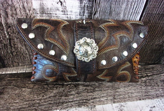 Wallet/Card Holder WC15 handcrafted from cowboy boots. Shop Handbags, Wallets & Cases at and buy the best card holder, country centerpiece, Country Chic, country style, Cowgirl Chic, cowgirl gift, cowgirl style, unique gift for her, wallet at Chris Thompson Bags.