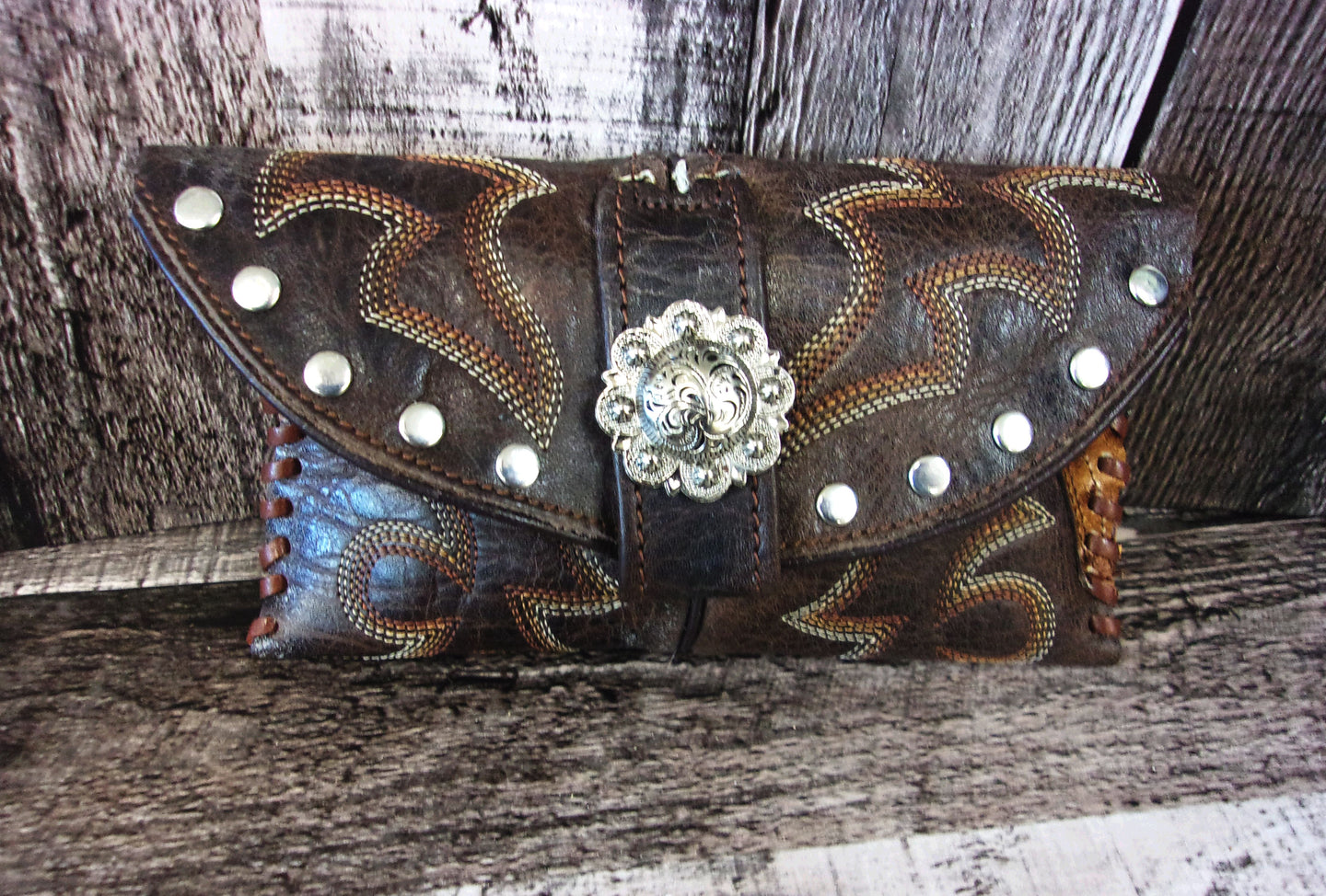 Wallet/Card Holder WC15 handcrafted from cowboy boots. Shop Handbags, Wallets & Cases at ChrisThompsonBags.com and buy the best card holder, country centerpiece, Country Chic, country style, Cowgirl Chic, cowgirl gift, cowgirl style, unique gift for her, wallet at Chris Thompson Bags.