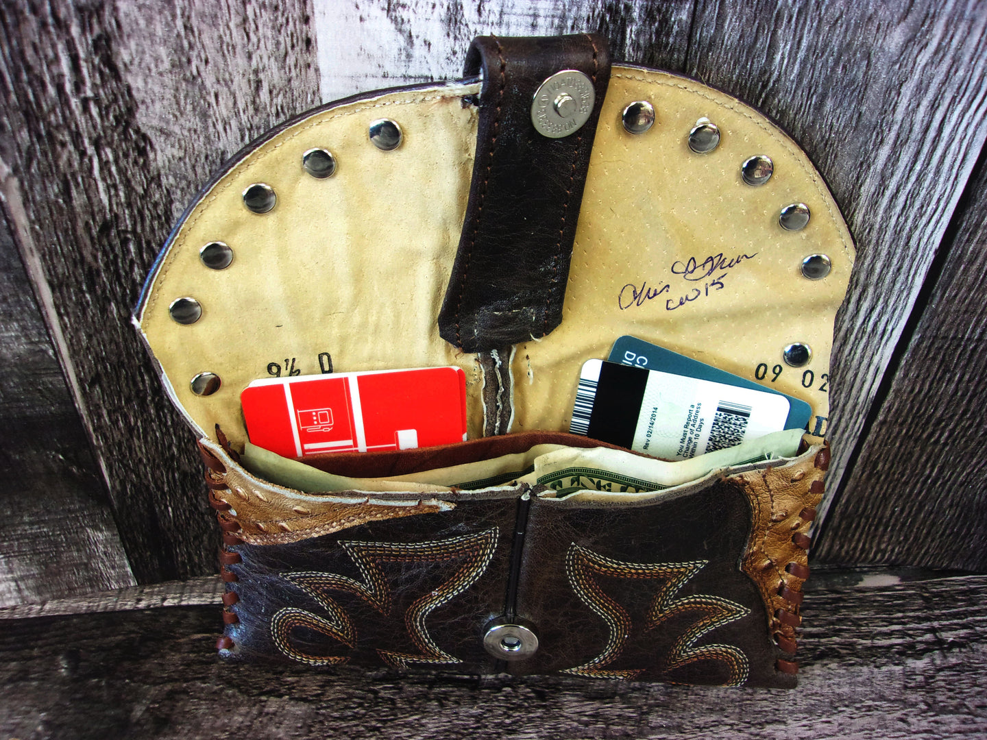 Wallet/Card Holder WC15 handcrafted from cowboy boots. Shop Handbags, Wallets & Cases at ChrisThompsonBags.com and buy the best card holder, country centerpiece, Country Chic, country style, Cowgirl Chic, cowgirl gift, cowgirl style, unique gift for her, wallet at Chris Thompson Bags.