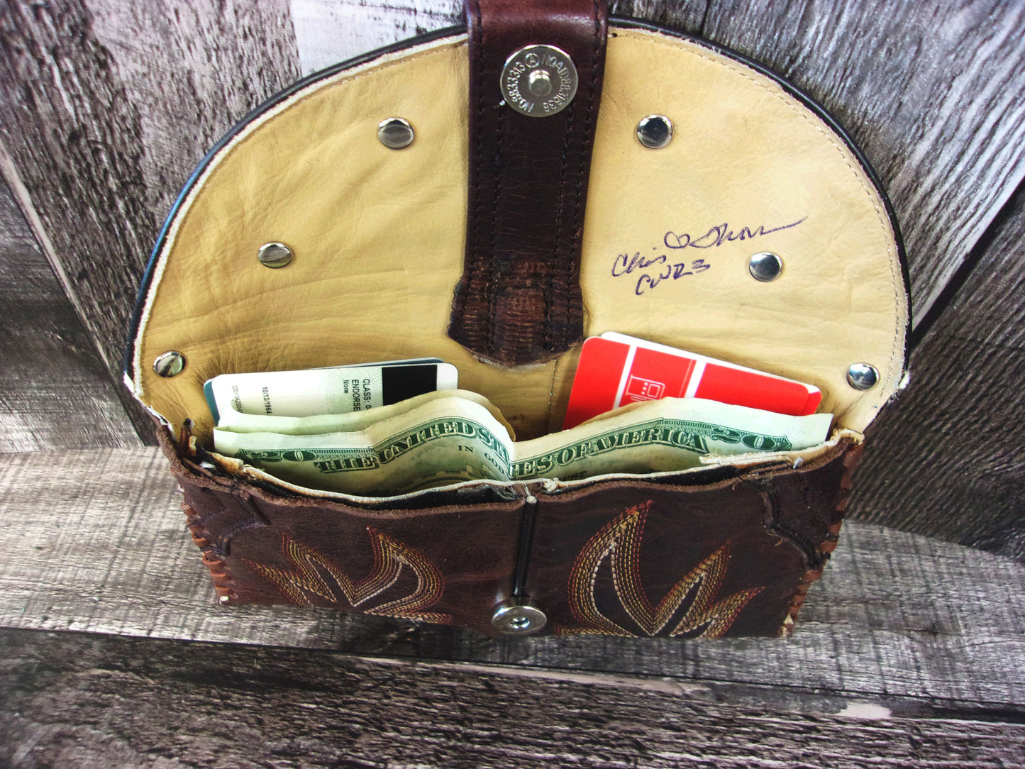 Wallet/Card Holder WC23 handcrafted from cowboy boots. Shop Handbags, Wallets & Cases at and buy the best card holder, country centerpiece, Country Chic, country style, Cowgirl Chic, cowgirl gift, cowgirl style, unique gift for her, wallet at Chris Thompson Bags.