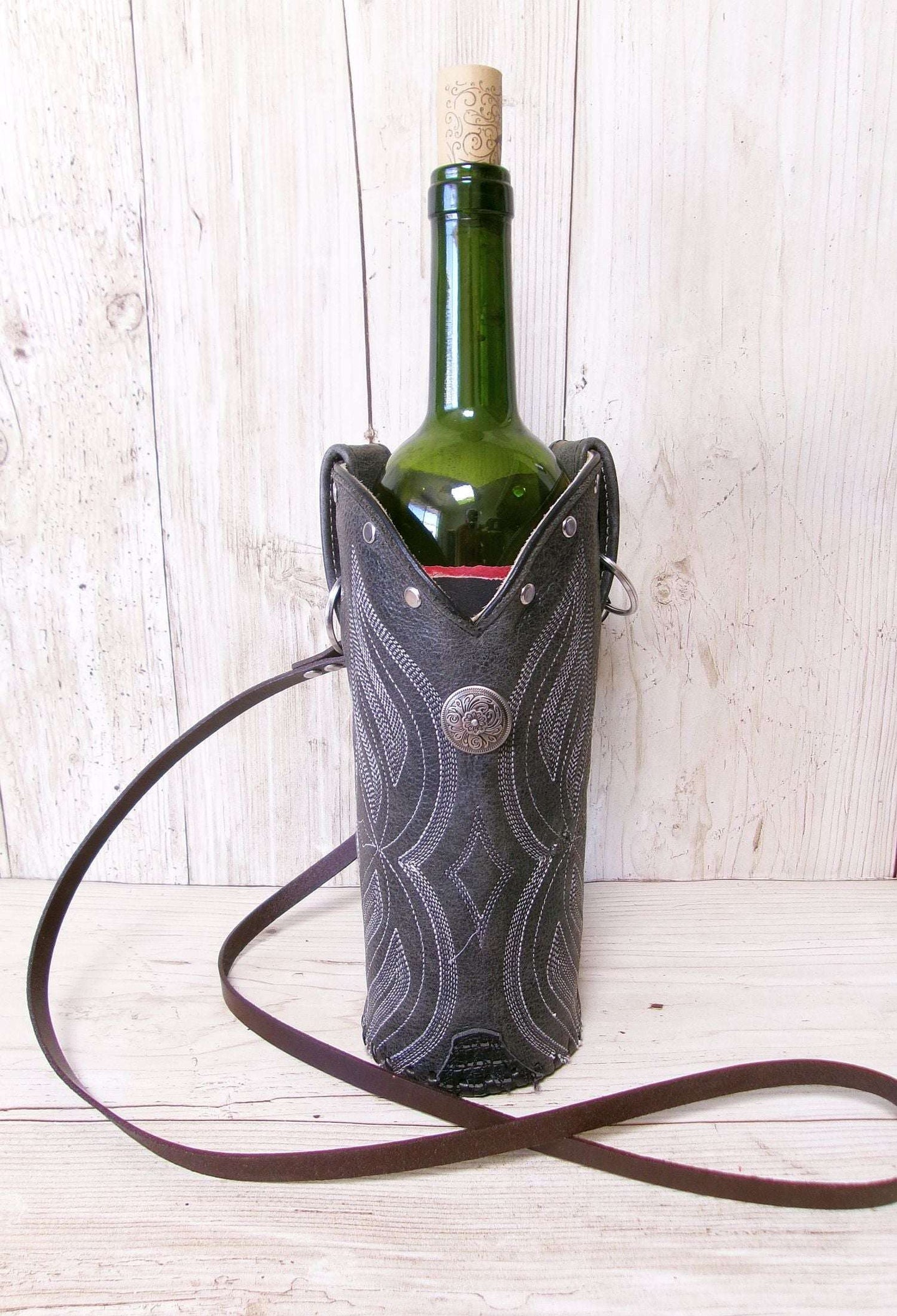 Cowboy Boot Wine Water Tote WA53 handcrafted from cowboy boots. Shop Wine Carrier Bags at ChrisThompsonBags.com and buy the best ["Bottle","Caddy","Crossbody","Holder","Tote","Water","Wine"] at Chris Thompson Bags.