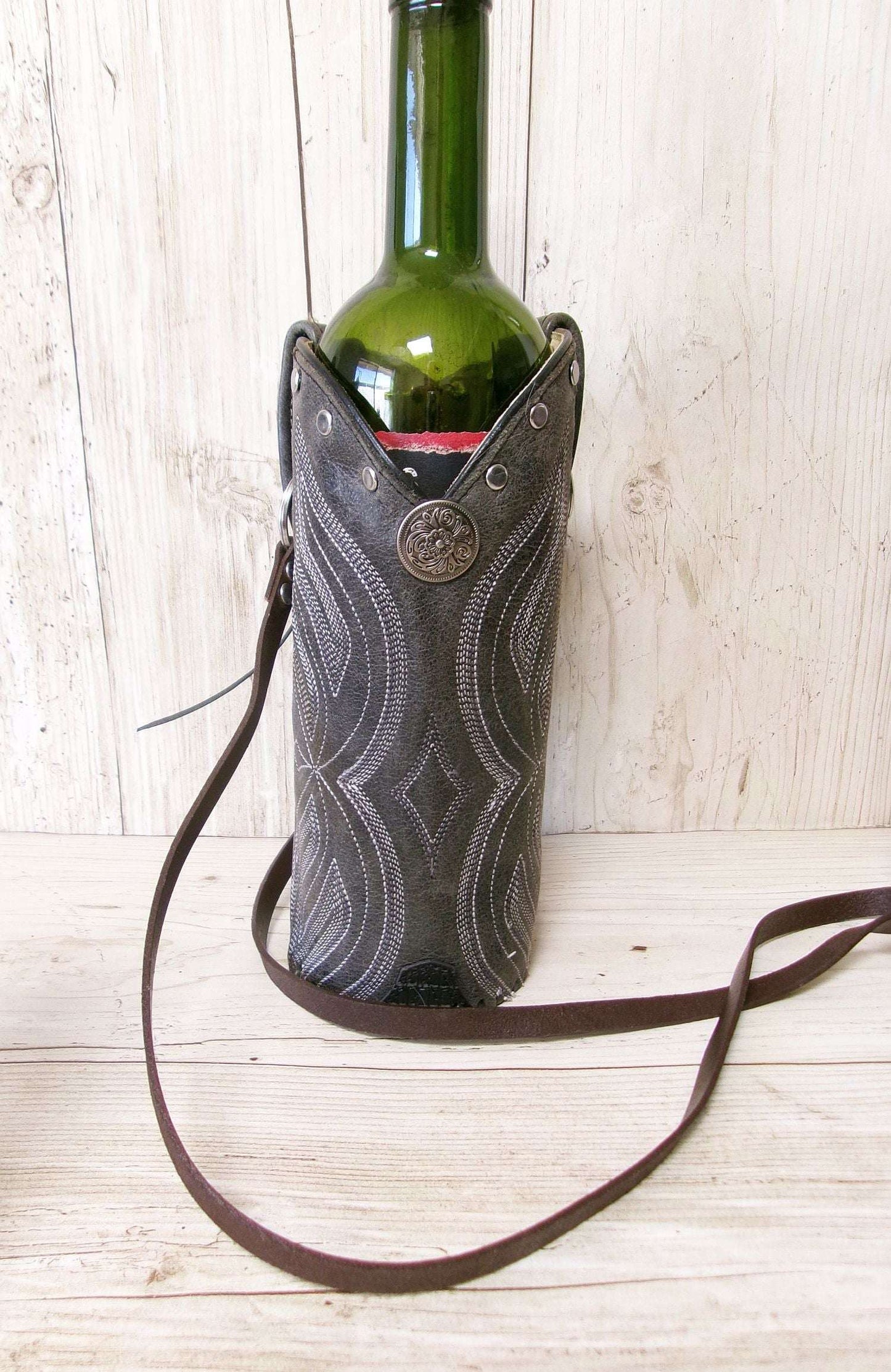 Cowboy Boot Wine Water Tote WA55 handcrafted from cowboy boots. Shop Wine Carrier Bags at ChrisThompsonBags.com and buy the best ["Bottle","Caddy","Crossbody","Holder","Tote","Water","Wine"] at Chris Thompson Bags.