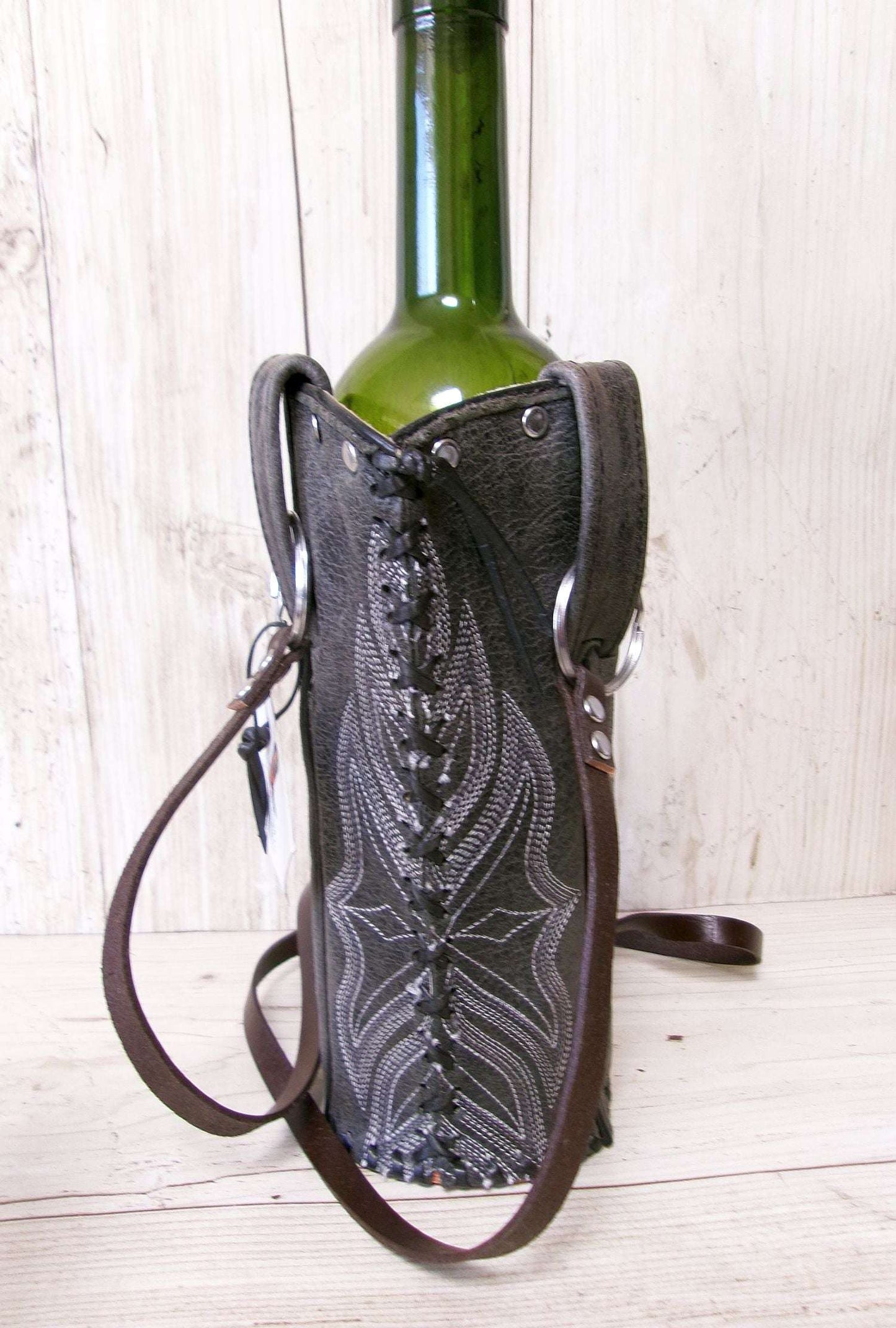 Cowboy Boot Wine Water Tote WA55 handcrafted from cowboy boots. Shop Wine Carrier Bags at ChrisThompsonBags.com and buy the best ["Bottle","Caddy","Crossbody","Holder","Tote","Water","Wine"] at Chris Thompson Bags.