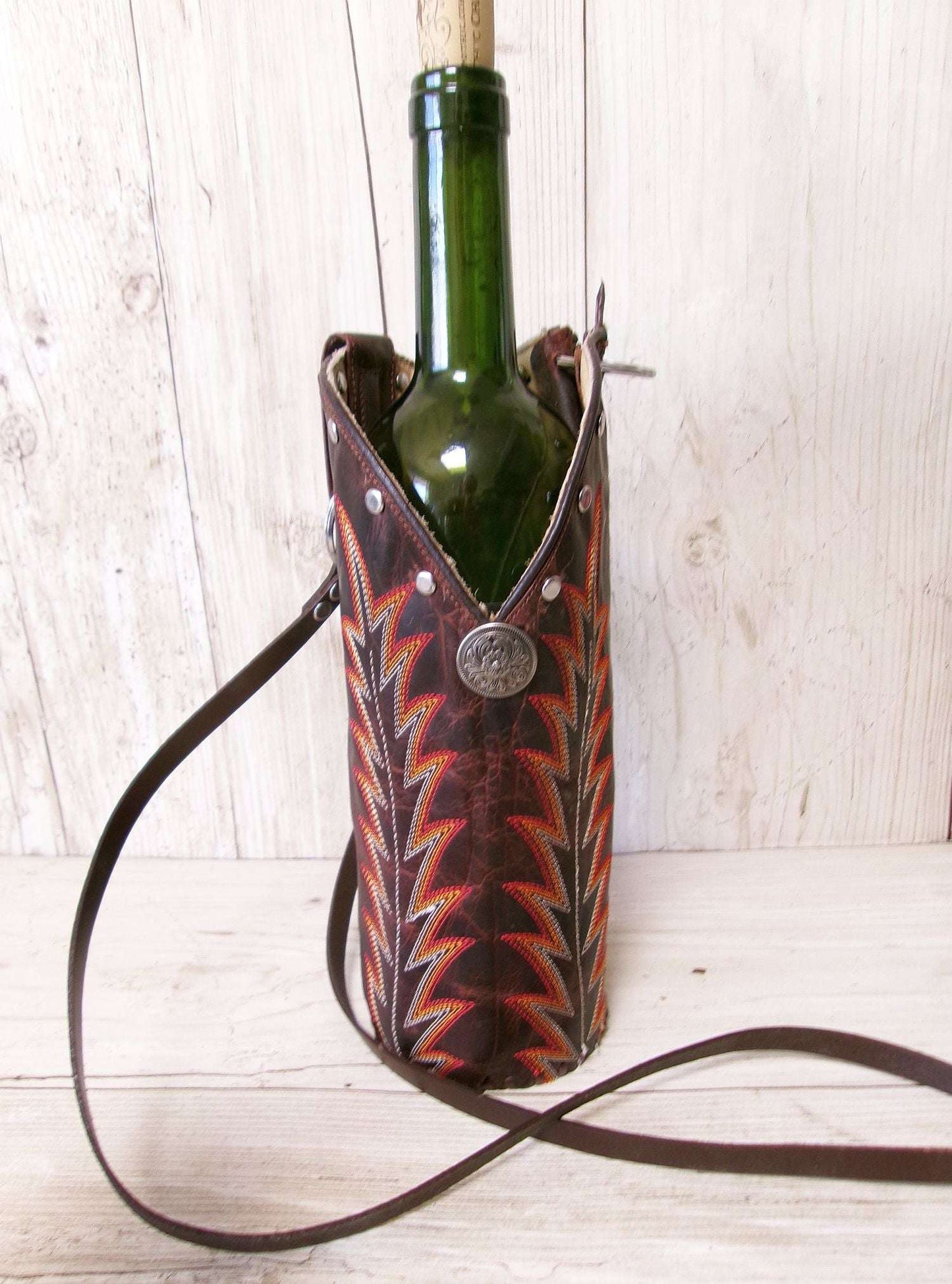 Cowboy Boot Wine Water Tote WA56 handcrafted from cowboy boots. Shop Wine Carrier Bags at ChrisThompsonBags.com and buy the best ["Bottle","Caddy","Crossbody","Holder","Tote","Water","Wine"] at Chris Thompson Bags.