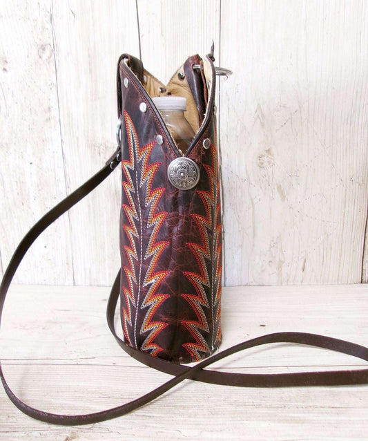 Cowboy Boot Wine Water Tote WA56 handcrafted from cowboy boots. Shop Wine Carrier Bags at ChrisThompsonBags.com and buy the best ["Bottle","Caddy","Crossbody","Holder","Tote","Water","Wine"] at Chris Thompson Bags.