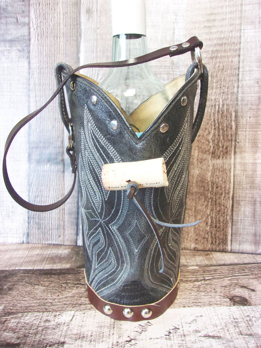 Cowboy Boot Wine Tote wt790 handcrafted from cowboy boots. Shop Wine Carrier Bags at ChrisThompsonBags.com and buy the best country bridesmaid, country centerpiece, country wedding, cowboy gift, cowgirl centerpiece, cowgirl gift, cowgirl wine bag, rodeo party bag, rustic wine carrier, unique western gift, western wine tote, wine lovers gift at Chris Thompson Bags.