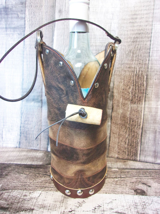 Cowboy Boot Wine Tote wt791 handcrafted from cowboy boots. Shop Wine Carrier Bags at ChrisThompsonBags.com and buy the best country bridesmaid, country centerpiece, country wedding, cowboy gift, cowgirl centerpiece, cowgirl gift, cowgirl wine bag, rodeo party bag, rustic wine carrier, unique western gift, western wine tote, wine lovers gift at Chris Thompson Bags.