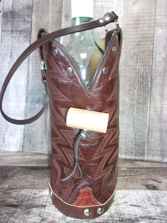 Cowboy Boot Wine Tote wt797 handcrafted from cowboy boots. Shop Wine Carrier Bags at ChrisThompsonBags.com and buy the best country bridesmaid, country centerpiece, country wedding, cowboy gift, cowgirl centerpiece, cowgirl gift, cowgirl wine bag, rodeo party bag, rustic wine carrier, unique western gift, western wine tote, wine lovers gift at Chris Thompson Bags.