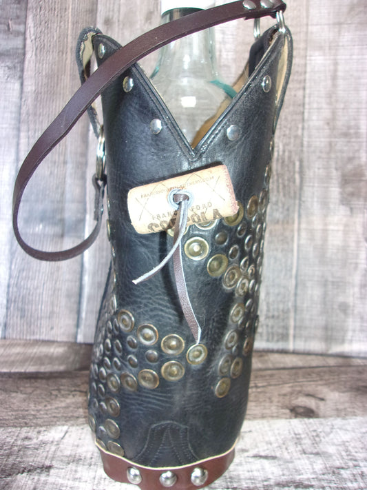 Cowboy Boot Wine Tote wt803 handcrafted from cowboy boots. Shop Wine Carrier Bags at ChrisThompsonBags.com and buy the best country bridesmaid, country centerpiece, country wedding, cowboy gift, cowgirl centerpiece, cowgirl gift, cowgirl wine bag, rodeo party bag, rustic wine carrier, unique western gift, western wine tote, wine lovers gift at Chris Thompson Bags.