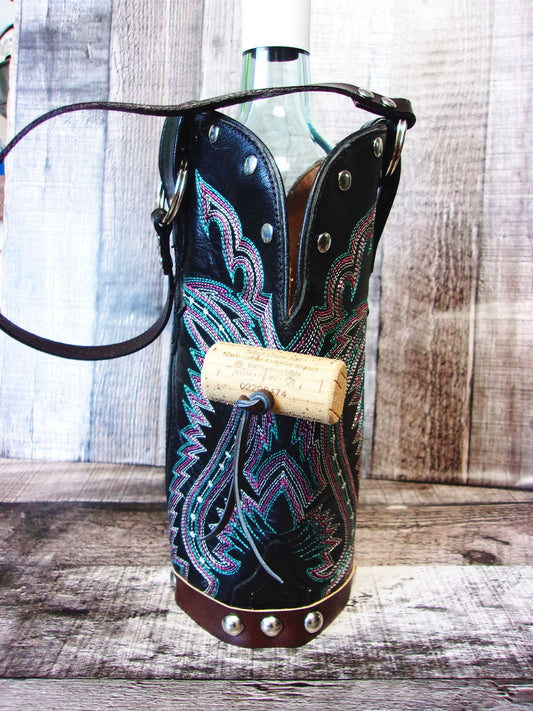 Cowboy Boot Wine Tote wt807 handcrafted from cowboy boots. Shop Wine Carrier Bags at ChrisThompsonBags.com and buy the best country bridesmaid, country centerpiece, country wedding, cowboy gift, cowgirl centerpiece, cowgirl gift, cowgirl wine bag, rodeo party bag, rustic wine carrier, unique western gift, western wine tote, wine lovers gift at Chris Thompson Bags.