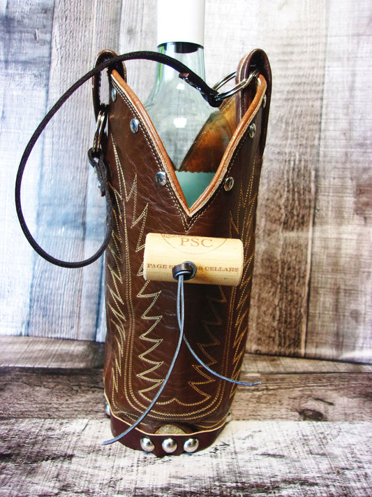 Cowboy Boot Wine Tote wt809 handcrafted from cowboy boots. Shop Wine Carrier Bags at ChrisThompsonBags.com and buy the best country bridesmaid, country centerpiece, country wedding, cowboy gift, cowgirl centerpiece, cowgirl gift, cowgirl wine bag, rodeo party bag, rustic wine carrier, unique western gift, western wine tote, wine lovers gift at Chris Thompson Bags.