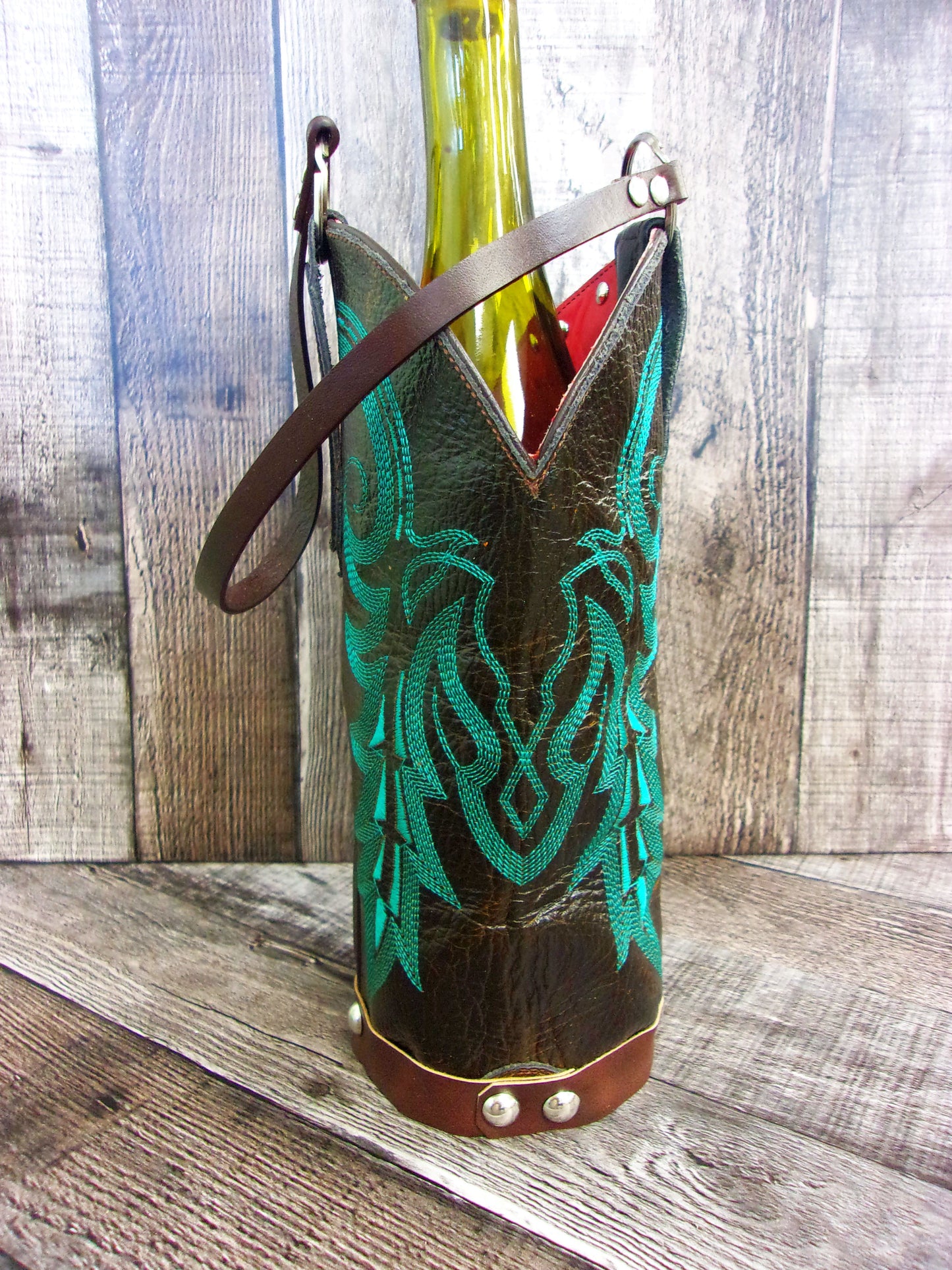 Cowboy Boot Wine Tote wt842 handcrafted from cowboy boots. Shop Wine Carrier Bags at ChrisThompsonBags.com and buy the best country bridesmaid, country centerpiece, country wedding, cowboy gift, cowgirl centerpiece, cowgirl gift, cowgirl wine bag, rodeo party bag, rustic wine carrier, unique western gift, western wine tote, wine lovers gift at Chris Thompson Bags.