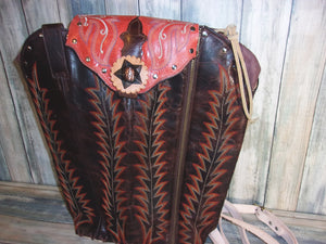 Brown and Orange Backpack - Western Backpack - Western Ruffsack cowboy boot purses, western fringe purse, handmade leather purses, boot purse, handmade western purse, custom leather handbags Chris Thompson Bags