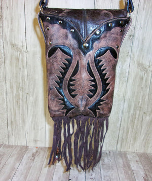 Concealed Carry Purse with Fringe - Cowboy Boot Purse - Crossbody Conceal Carry Purse CB110 cowboy boot purses, western fringe purse, handmade leather purses, boot purse, handmade western purse, custom leather handbags Chris Thompson Bags