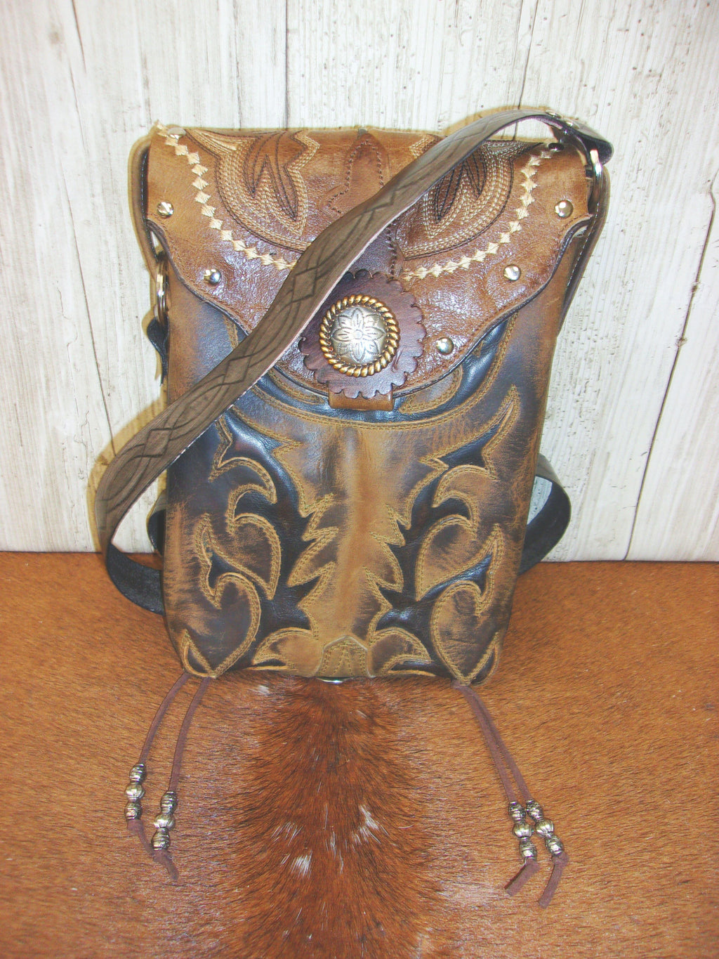 Cowboy Boot Concealed Carry Purse - Crossbody Conceal Carry Purse CB154 cowboy boot purses, western fringe purse, handmade leather purses, boot purse, handmade western purse, custom leather handbags Chris Thompson Bags