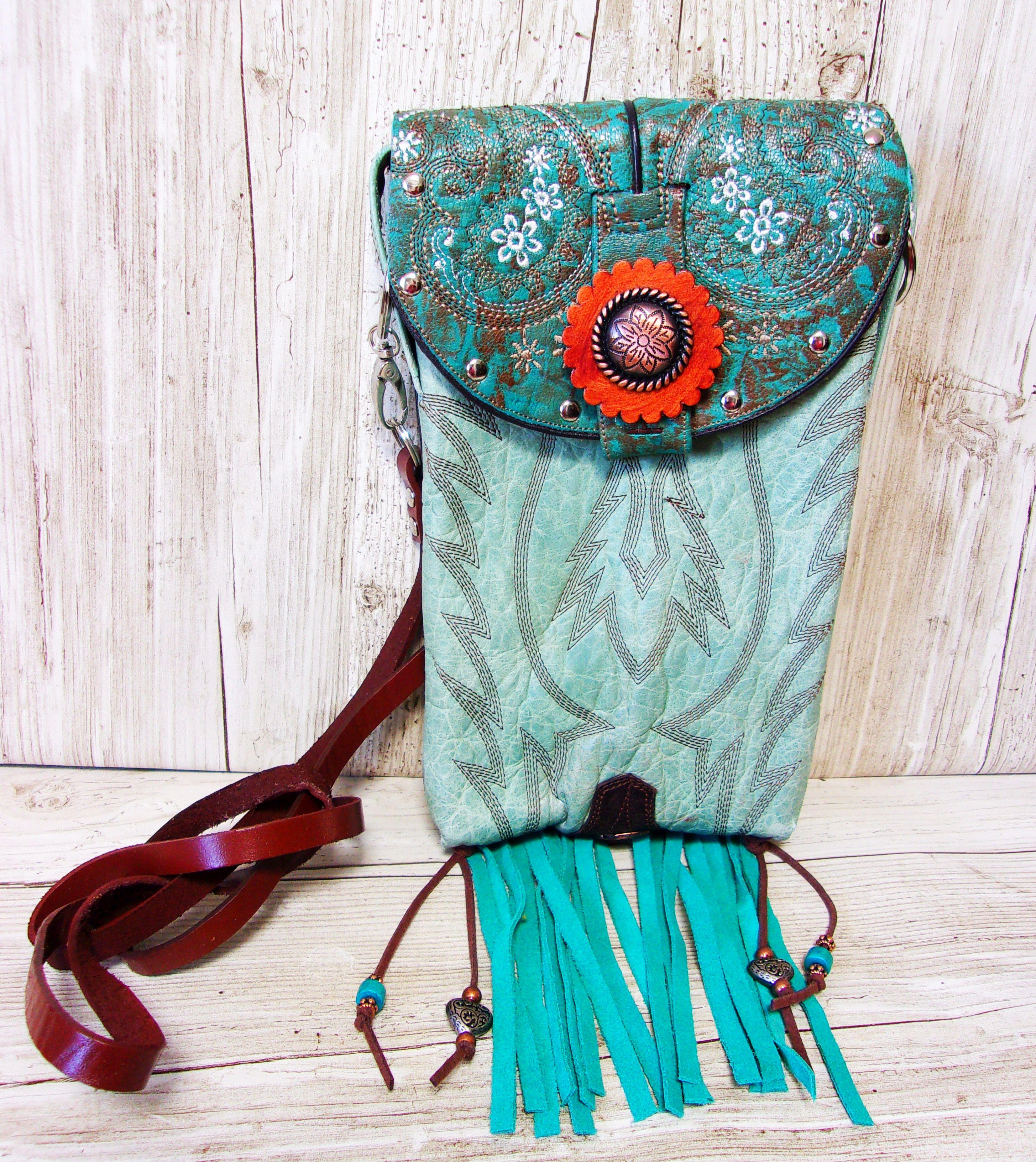 Crossbody Hipster Purse with Fringe – Cowboy Boot Purse – Western Crossbody Bag with Fringe HP804 cowboy boot purses, western fringe purse, handmade leather purses, boot purse, handmade western purse, custom leather handbags Chris Thompson Bags