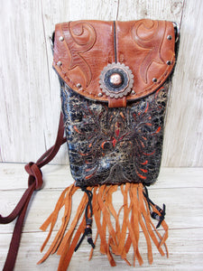 Crossbody Hipster Purse with Fringe – Cowboy Boot Purse – Western Crossbody Bag with Fringe HP811 cowboy boot purses, western fringe purse, handmade leather purses, boot purse, handmade western purse, custom leather handbags Chris Thompson Bags