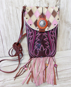 Crossbody Hipster Purse with Fringe – Cowboy Boot Purse – Western Crossbody Bag with Fringe HP813 cowboy boot purses, western fringe purse, handmade leather purses, boot purse, handmade western purse, custom leather handbags Chris Thompson Bags