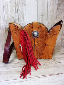 Cowboy Boot Purse - Handmade Leather Purse - Western Fringe Purse BK61 cowboy boot purses, western fringe purse, handmade leather purses, boot purse, handmade western purse, custom leather handbags Chris Thompson Bags
