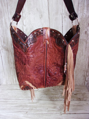 Cowboy Boot Purse - Handmade Leather Purse - Western Fringe Purse BK84 cowboy boot purses, western fringe purse, handmade leather purses, boot purse, handmade western purse, custom leather handbags Chris Thompson Bags