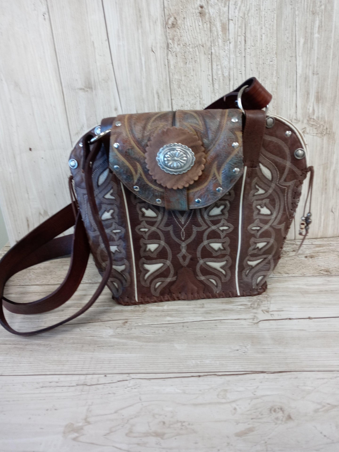 Double Cowboy Boot Purse DB302 handcrafted from cowboy boots. Shop Handbags at ChrisThompsonBags.com and buy the best boot top purse, Country Chic, country fashion, country style, cowboy boot lover, cowboy boot purse, Cowgirl Chic, cowgirl style, luxury handbag, rodeo purse, western chic, western fashion, western style at Chris Thompson Bags.