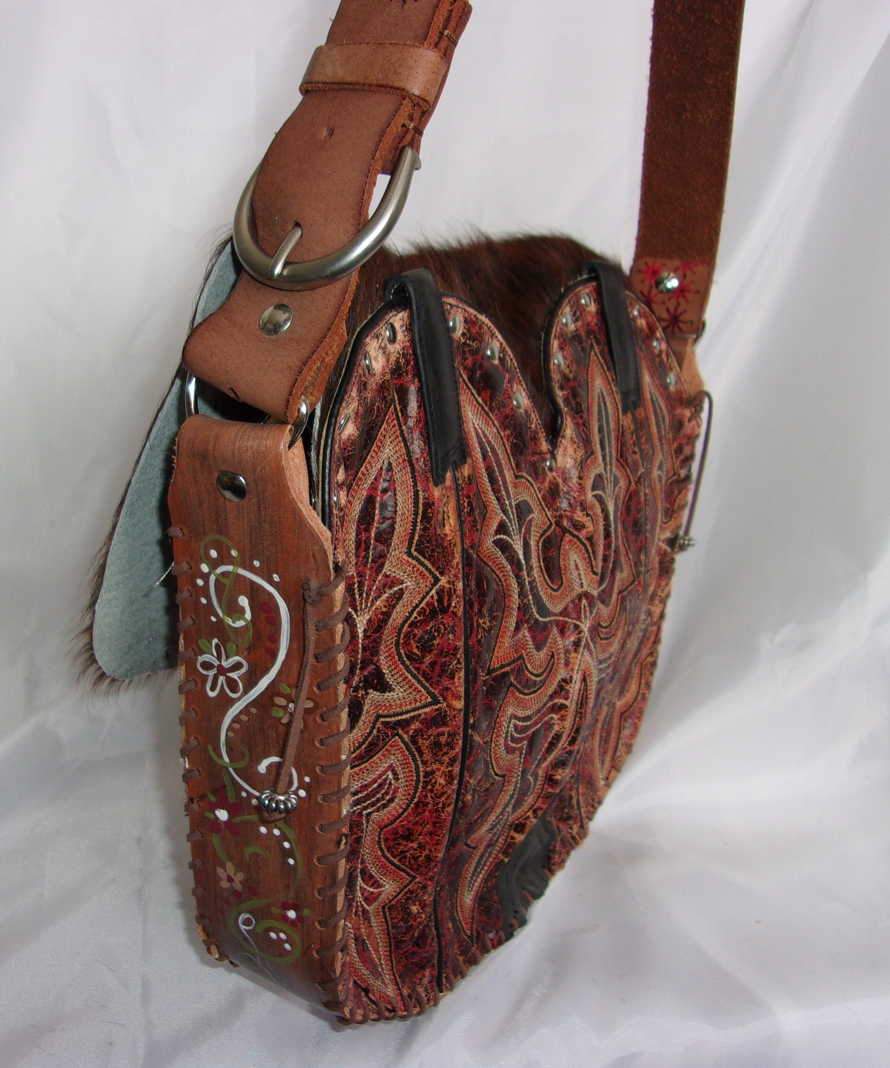 Hair on Hide Bag - Cowboy Boot Purse - Cowhide Purse - Handpainted Purse SB07 cowboy boot purses, western fringe purse, handmade leather purses, boot purse, handmade western purse, custom leather handbags Chris Thompson Bags