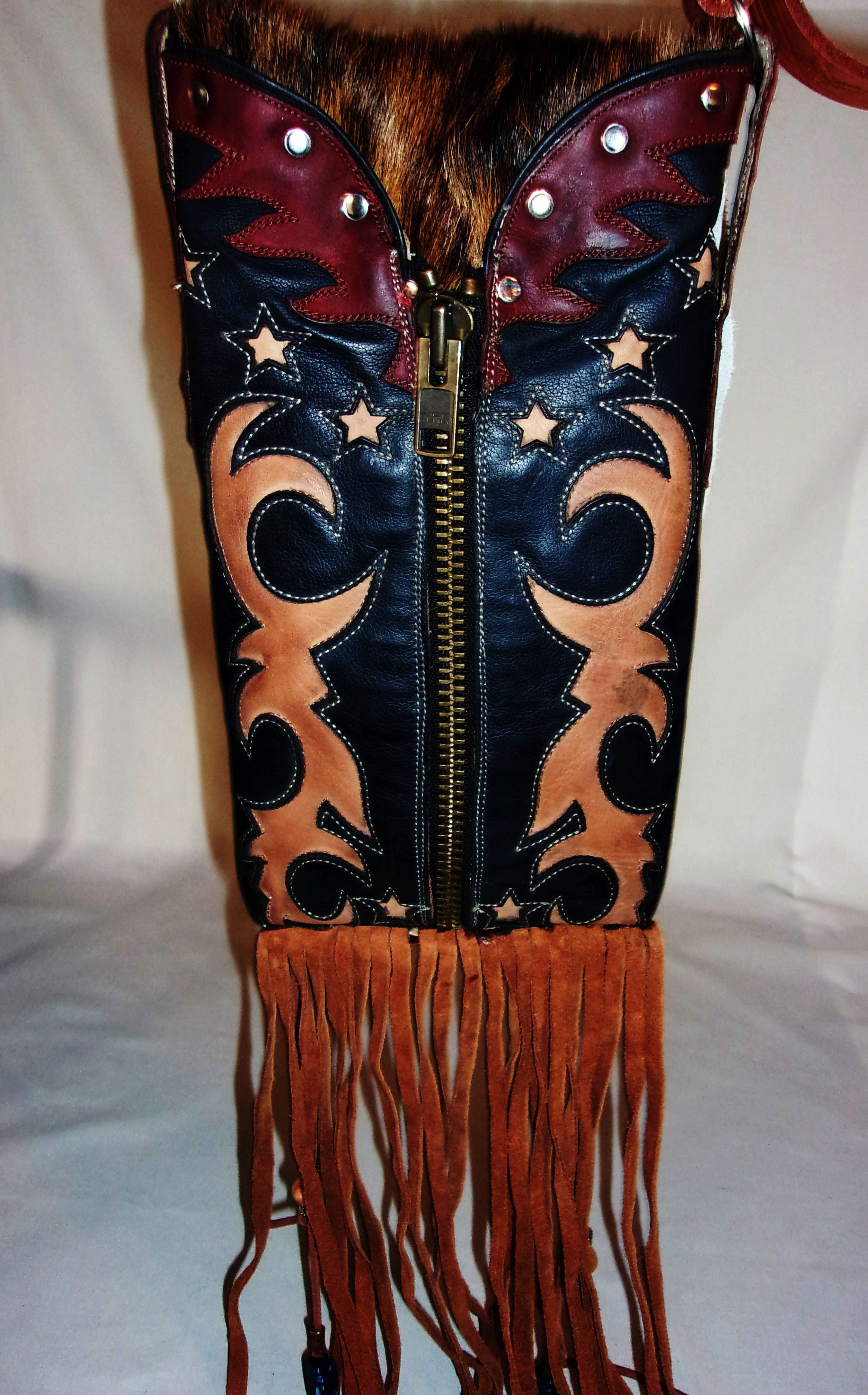 Hair on Hide Purse - Cowboy Boot Purse - Cowhide Purse - Western Boho Purse HH34 cowboy boot purses, western fringe purse, handmade leather purses, boot purse, handmade western purse, custom leather handbags Chris Thompson Bags