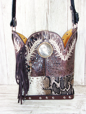 Leather Purse with Fringe - Cowboy Boot Purse with Fringe - Western Shoulder Bag with Fringe TS291 cowboy boot purses, western fringe purse, handmade leather purses, boot purse, handmade western purse, custom leather handbags Chris Thompson Bags