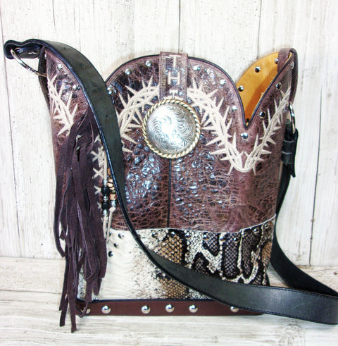 Top Shelf Cowboy Boot Purse with Fringe TS291