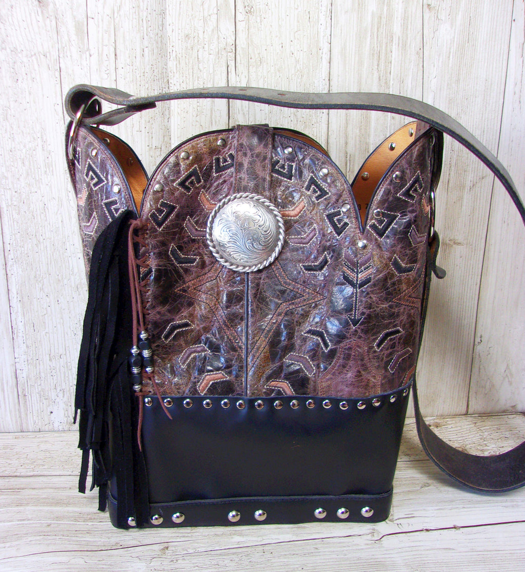 Leather Purse with Fringe - Cowboy Boot Purse with Fringe - Western Shoulder Bag with Fringe TS295 cowboy boot purses, western fringe purse, handmade leather purses, boot purse, handmade western purse, custom leather handbags Chris Thompson Bags