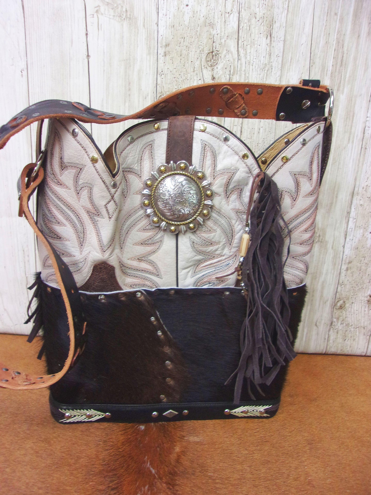 Top Shelf Cowboy Boot Purse with Fringe TS304 handcrafted from cowboy boots. Shop Handbags at ChrisThompsonBags.com and buy the best boot top purse, Country Chic, country fashion, country style, cowboy boot lover, cowboy boot purse, Cowgirl Chic, cowgirl style, luxury handbag, rodeo purse, western chic, western fashion, western style at Chris Thompson Bags.