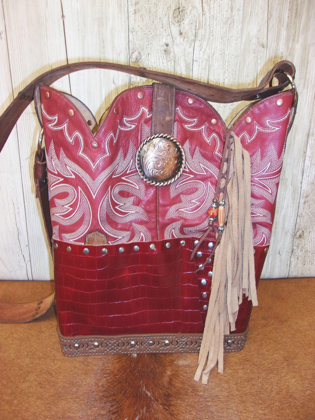 Leather Purse with Fringe - Cowboy Boot Purse with Fringe - Western Shoulder Bag with Fringe TS311 cowboy boot purses, western fringe purse, handmade leather purses, boot purse, handmade western purse, custom leather handbags Chris Thompson Bags