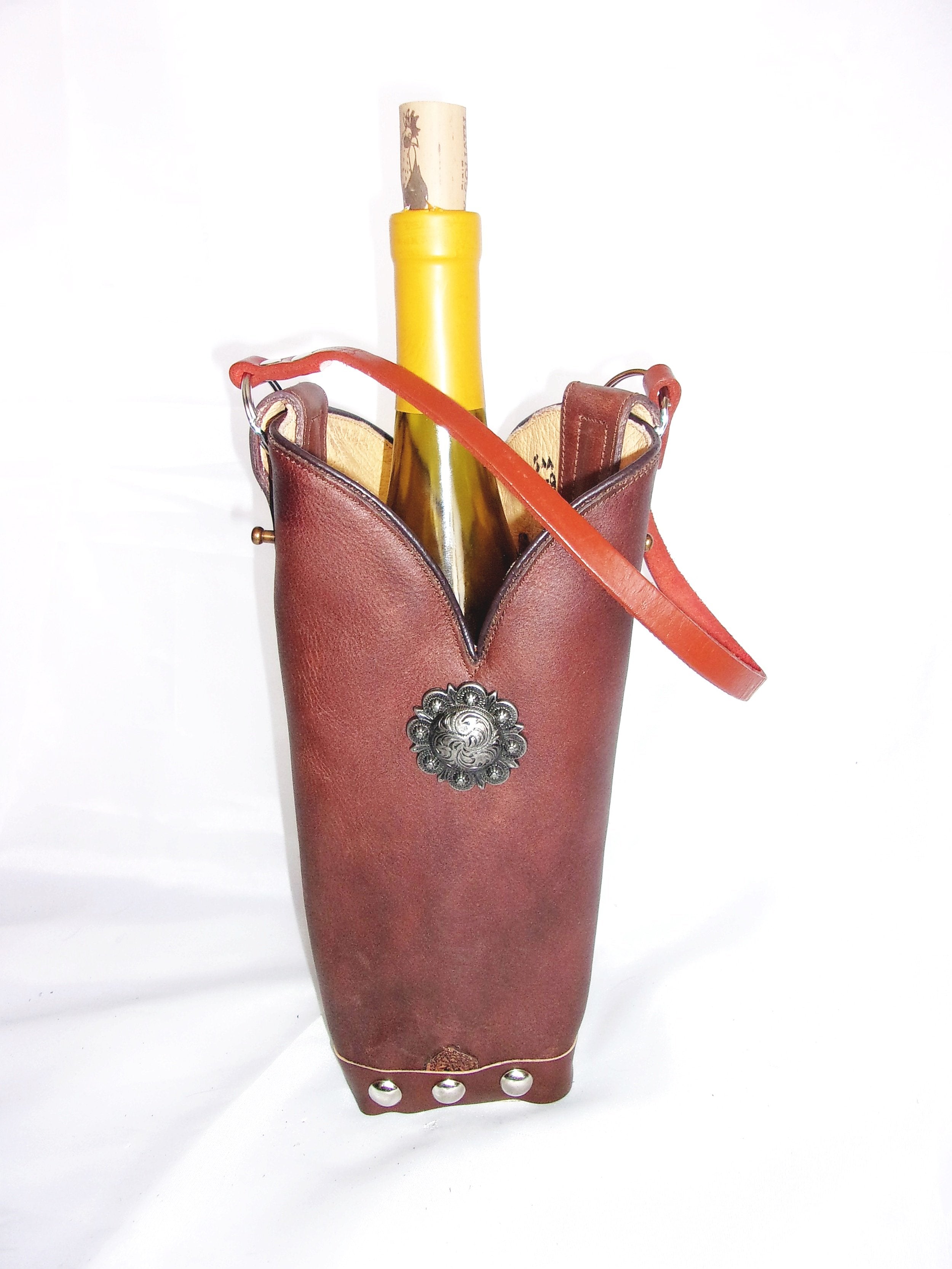 WT539  Wine Tote Bag - Leather Wine Carrier - Wine Lovers Gift – Leather Wine Bag cowboy boot purses, western fringe purse, handmade leather purses, boot purse, handmade western purse, custom leather handbags Chris Thompson Bags
