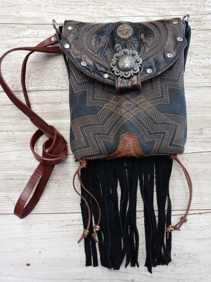 Small Cowboy Boot Purse with Fringe sm150 handcrafted from cowboy boots. Shop all unique leather western handbags, purses and totes at Chris Thompson Bags