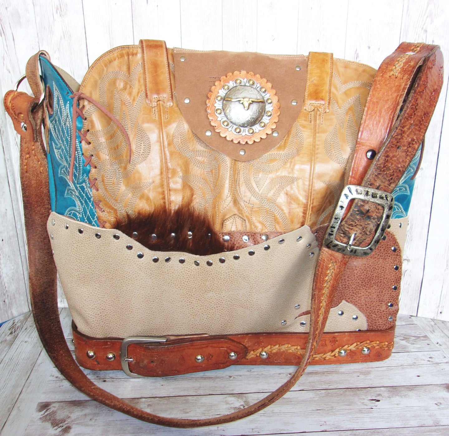 Cowboy Boot Laptop Tote LT38 handcrafted from cowboy boots. Shop Luggage & Bags at ChrisThompsonBags.com and buy the best boot purse, cowboy boot purse, cowgirl handbag, leather laptop tote, recycled cowboy boots, unique gift for her, unique gift for him, unique travel bag, western diaper bag, western laptop tote, western travel bag, XL cowboy Boot Purse, XL leather tote at Chris Thompson Bags.