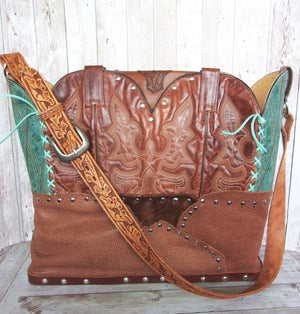 Western Laptop Tote - Extra Large Cowboy Boot Purse - Western Travel Bag LT39 cowboy boot purses, western fringe purse, handmade leather purses, boot purse, handmade western purse, custom leather handbags Chris Thompson Bags