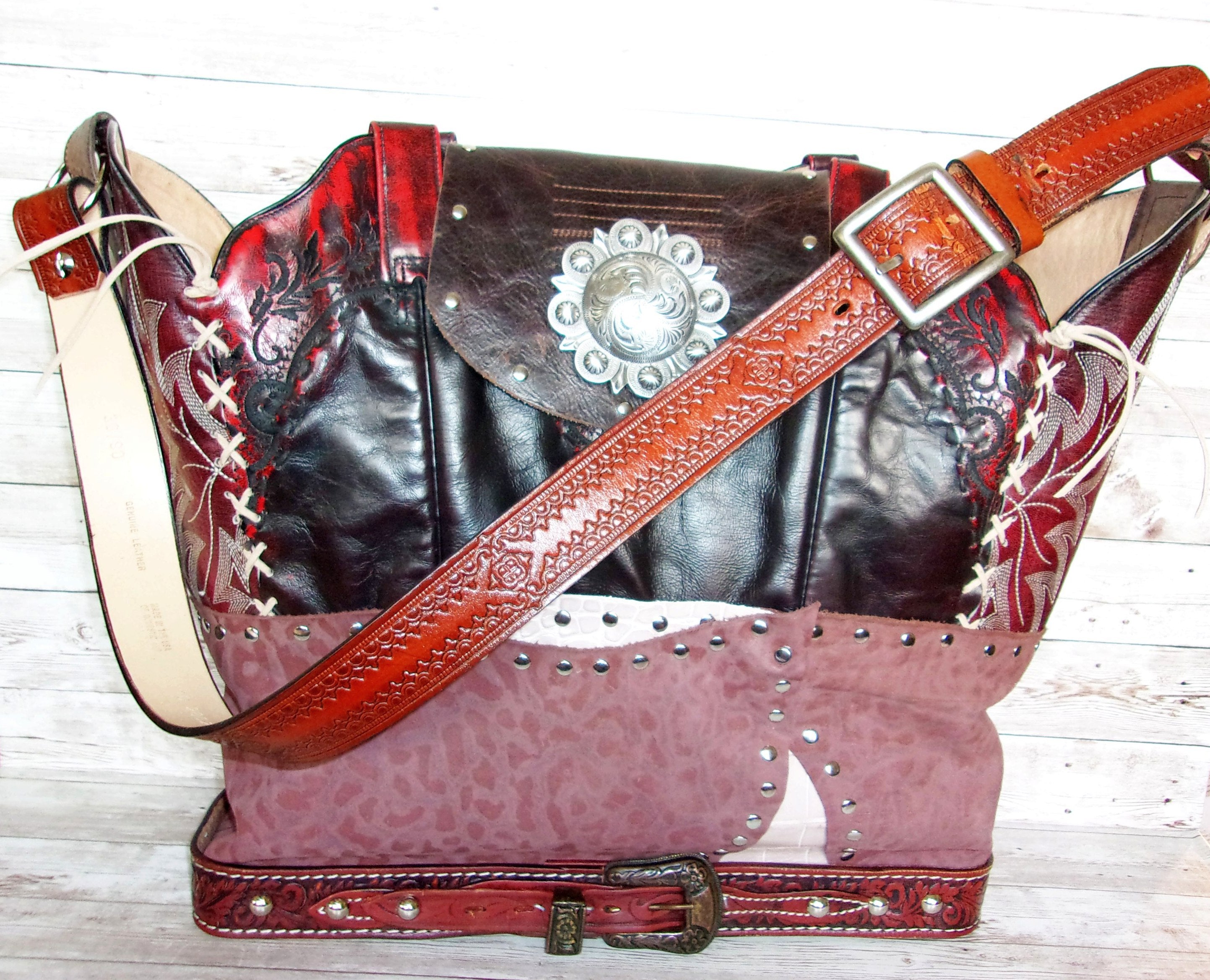 Western Laptop Tote - Extra Large Cowboy Boot Purse - Western Travel Bag LT40 cowboy boot purses, western fringe purse, handmade leather purses, boot purse, handmade western purse, custom leather handbags Chris Thompson Bags
