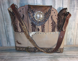 Western Laptop Tote - Extra Large Cowboy Boot Purse - Western Travel Bag LT43 cowboy boot purses, western fringe purse, handmade leather purses, boot purse, handmade western purse, custom leather handbags Chris Thompson Bags