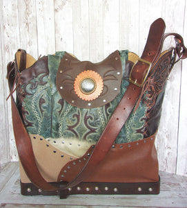 Western Laptop Tote - Extra Large Cowboy Boot Purse - Western Travel Bag LT44 cowboy boot purses, western fringe purse, handmade leather purses, boot purse, handmade western purse, custom leather handbags Chris Thompson Bags